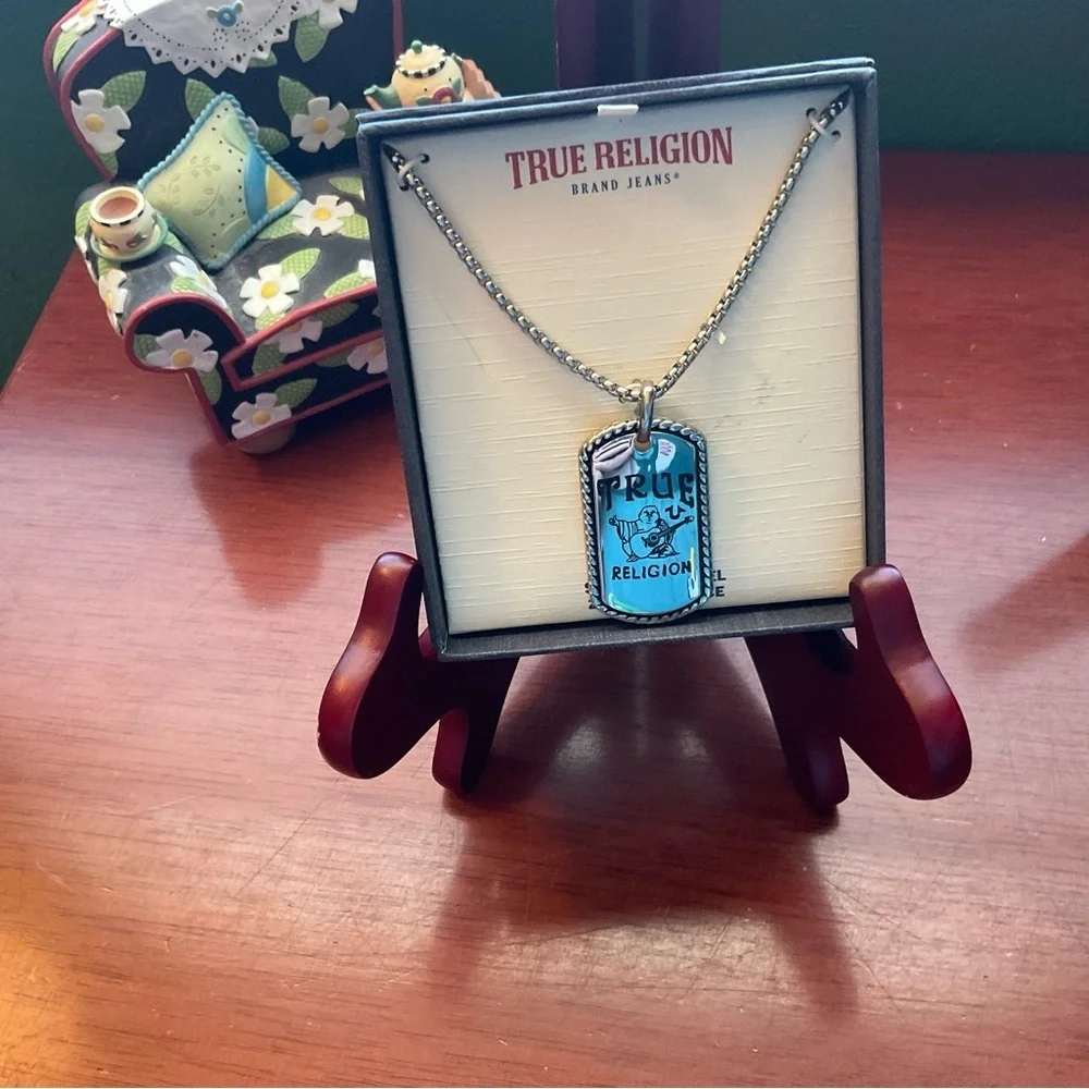 True Religion Stainless Steel Buddha Dog Tag Necklace #YC